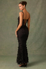 Embellished Fishtail Corset Gown in Black