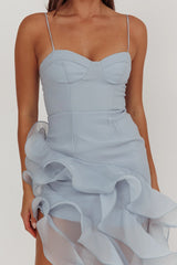 Charmayne Asymmetric Ruffle Trim Maxi Dress Blue