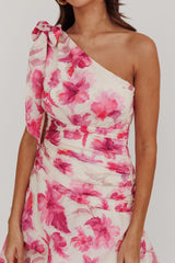 Kenny One Shoulder Tiered Floral Maxi Dress Pink