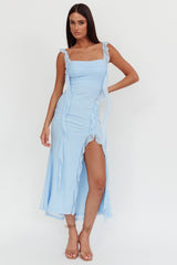 Blushing Ruffle Trim Maxi Dress Blue