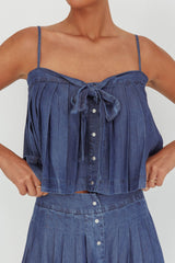 Country Girl Pleated Tie Top Dark Denim
