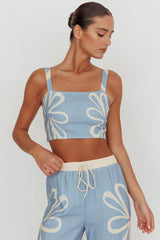 Briar Square Neck Cropped Top Beige Blue