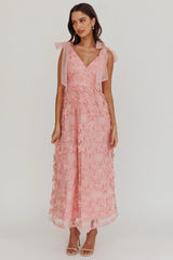 Mykonos Morning Tied Shoulder Tree Maxi Dress Blush