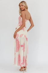 Antonella Strapless Waist Sash Maxi Dress Floral Pink