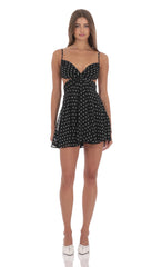 Polka Dot Cutout Fit and Flare Dress in Black