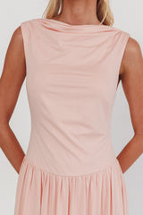 Dorothea High Cowl Open Back Maxi Dress Dusty Pink