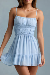 Shirred Camisole Mini Dress in Sky Blue