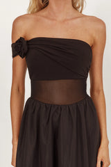 Uma One Sleeve Sheer Waist Midi Dress Black