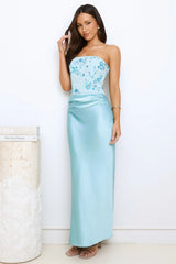 Dazzle On Demand Strapless Satin Maxi Dress