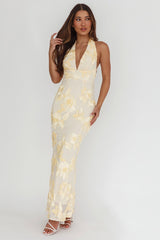 Cipriana Backless Halter Maxi Dress Embellished Yellow