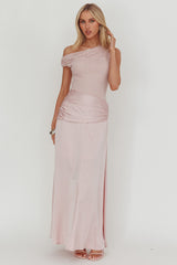 Diana Asymmetric Shoulder Pleat Waist Maxi Dress Blush