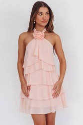 Southern Belles Halterneck Ruffle Mini Dress Pink