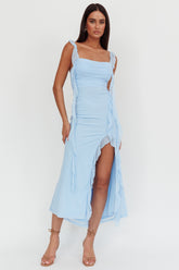 Blushing Ruffle Trim Maxi Dress Blue