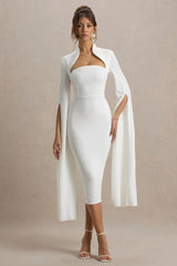 Linden | White Bodycon Cape-Sleeve Midi Dress