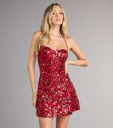 Sherry Sequin Halter A-Line Mini Dress
