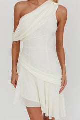 Anaisa One-Shoulder Draped Mini Dress Cream