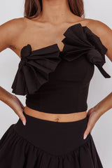 Deisi Concertina Strapless Crop Top Black
