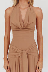 Maretha Cowl Halterneck Maxi Dress Latte