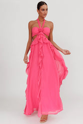 Santiago Cut-Out Ruffle Maxi Dress Fuchsia