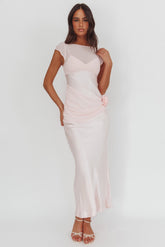 Enchanted Dusk Cap Sleeve Rosette Maxi Dress Pink