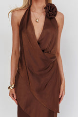 Easy Love Asymmetric Hem Halter Top Chocolate