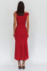 Diana Asymmetric Shoulder Godet Maxi Dress Wine