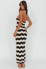 Yelena Halter Neck Knit Maxi Dress Zig-Zag Cream