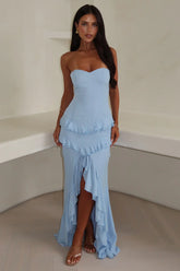 Zaphira Strapless Glitter Maxi Dress - Blue