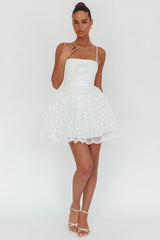 Bahia A-Line Square Neckline Mini Dress Lace White