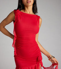 Stop And Stun Rosette Ruffle Mini Dress