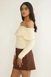 Orielle Wide Ruffle Off-Shoulder Top Cream