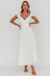 Lola Ruffle Shoulder Maxi Dress Textured White