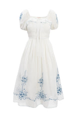 Mae Dress in White with Blue Floral