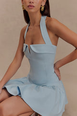 Calipso Halter Mini Dress - Cornflower Blue