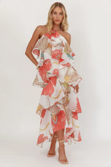 Darylyn Tiered Ruffle Maxi Dress Floral Red