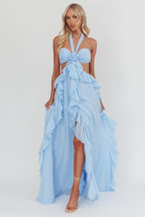 Santiago Cut-Out Ruffle Maxi Dress Ice Blue