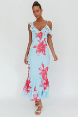 Sun Lover Ruffle Trim Maxi Dress Lily Blue