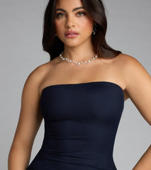 All Eyes On You Strapless Ruffle Midi Dress