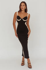 Tenika Contrast Bodycon Midi Dress Black