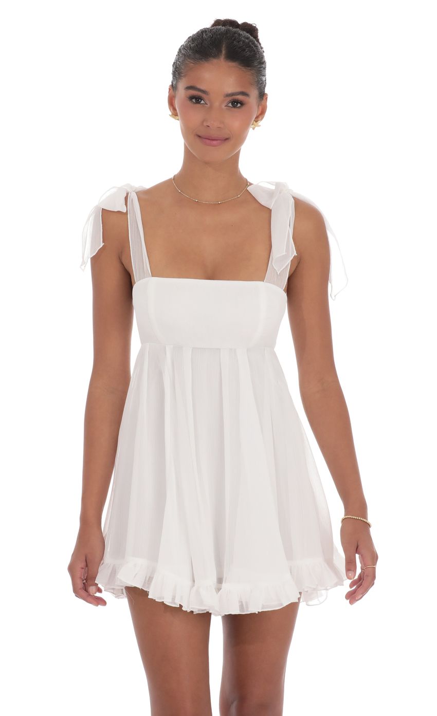 Shimmer Ruffle Babydoll Dress in White