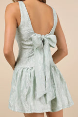 Exuberant Elegance Light Mint Jacquard Drop Waist Mini Dress