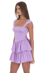Satin Wide Strap Ruffle Dress in Lavender