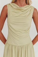 Dorothea High Cowl Open Back Maxi Dress Sage