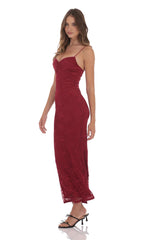 Lace Contour Maxi Dress in Red