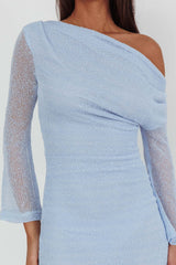 Alivya Asymmetric Neckline Knit Maxi Dress Blue