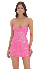 Sequin Strapless Bodycon Dress in Hot Pink