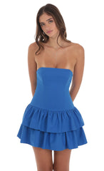 Strapless Corset Ruffle Dress in Blue