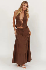 Under The Moons Tie Waist Maxi Skirt Cocoa