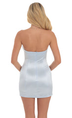 Strapless Satin Dress in Light Blue