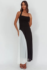 Lira Contrast Halter Maxi Dress Black White